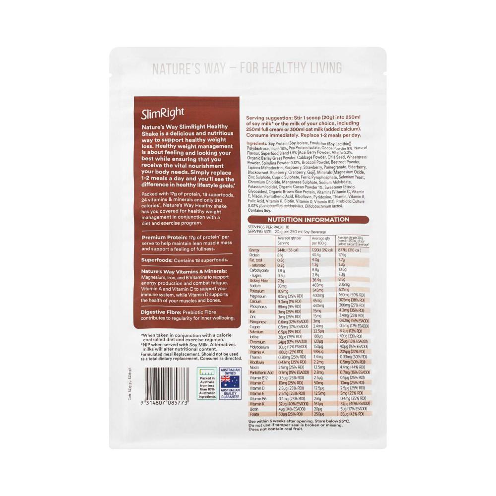 Natures Way Slimright Healthy Shake Chocolate - 360g