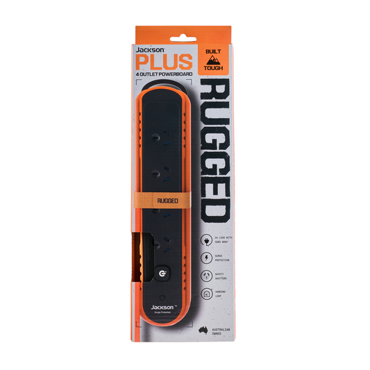 Jackson Rugged Plus Powerboard - 4 Outlet - 2m - Black