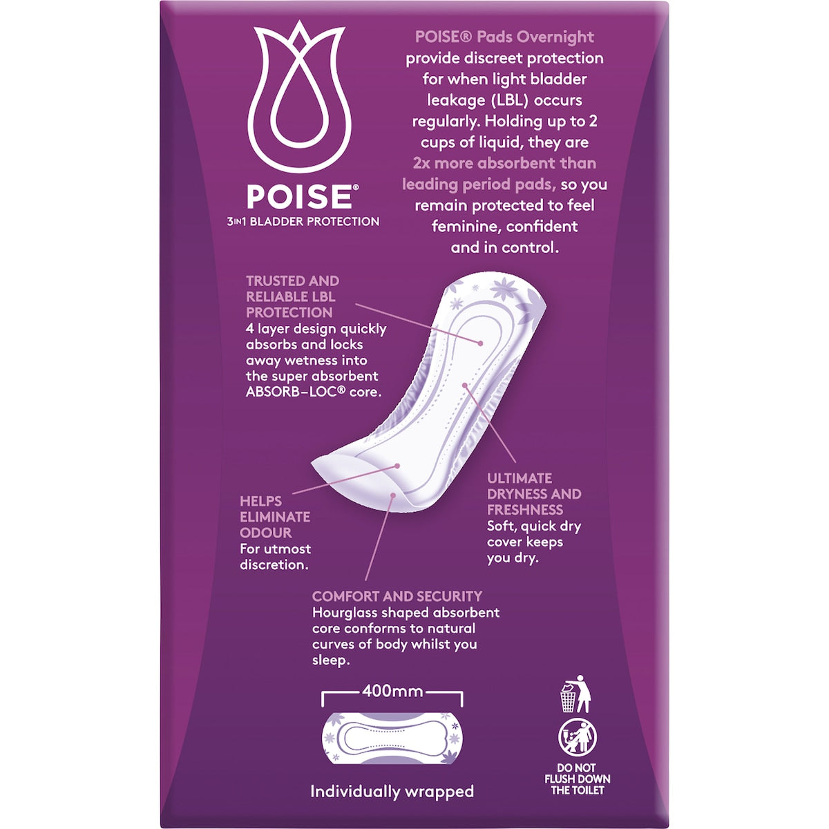 Poise Incontinence Pads Overnight 8 Pack