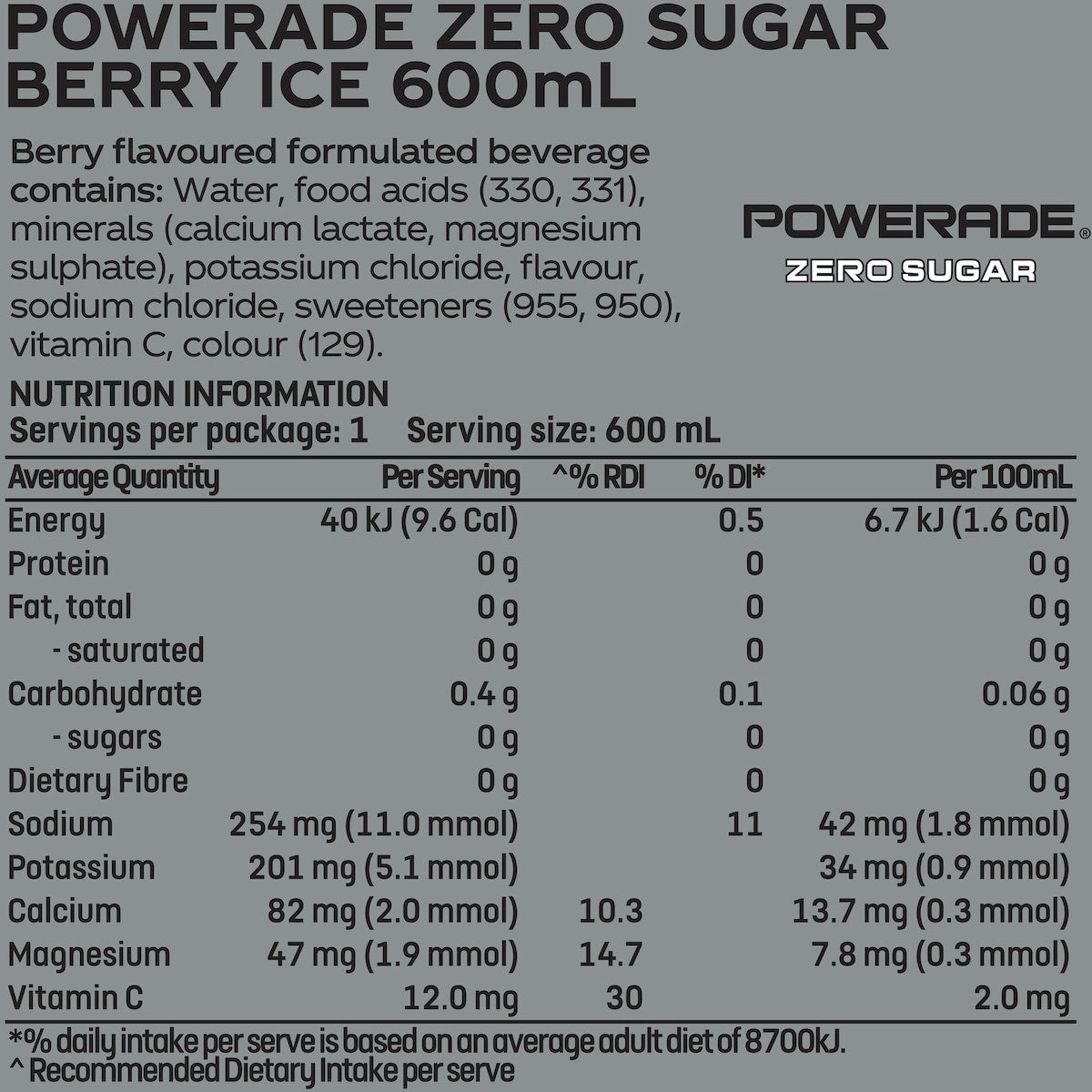Powerade Berry Ice Zero Sports Drink Sipper Cap 600ml