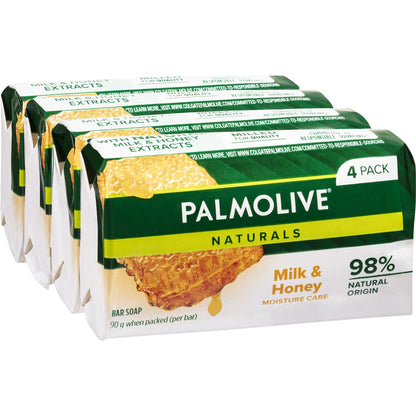 Palmolive Bar Soap Naturals Milk & Honey 90g X 4 Pack