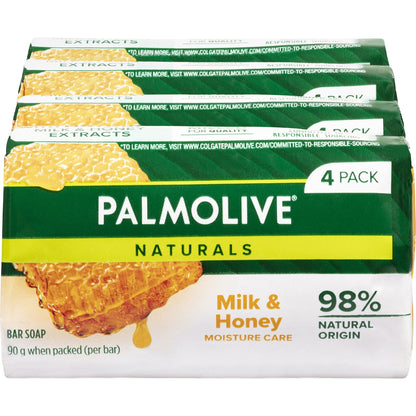 Palmolive Bar Soap Naturals Milk & Honey 90g X 4 Pack