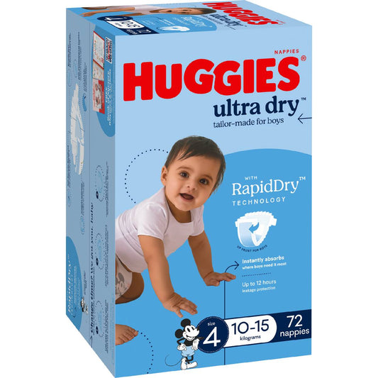 Huggies Ultra Dry Nappies Boys Size 4 (10-15kg) 72 Pack