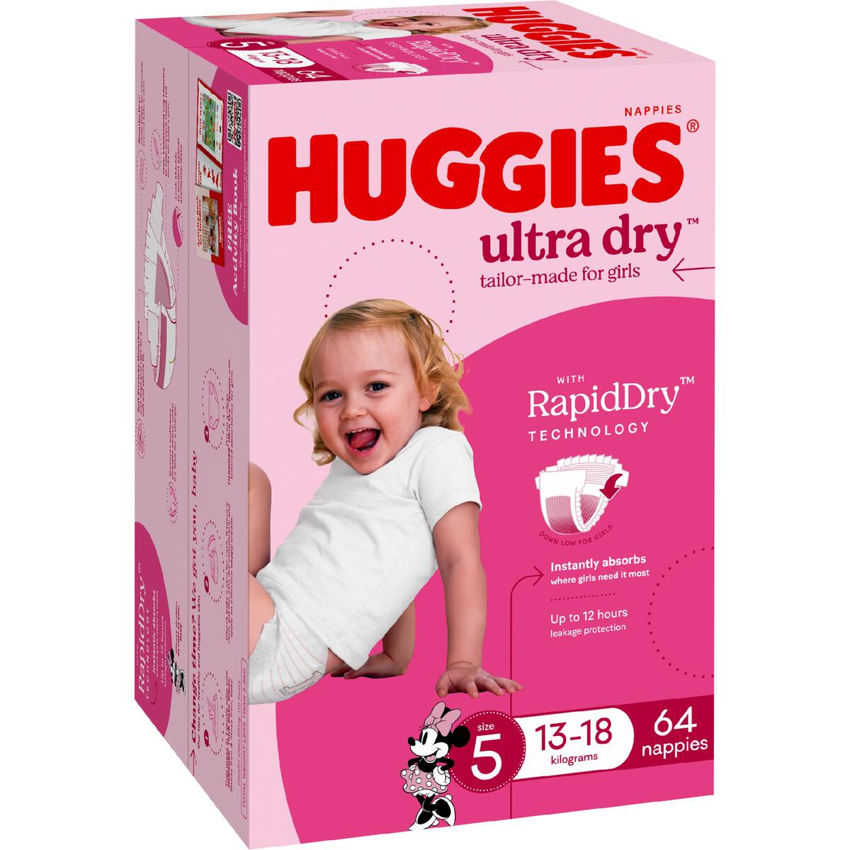Huggies Ultra Dry Nappies Girls Size 5 (13-18kg) 64 Pack