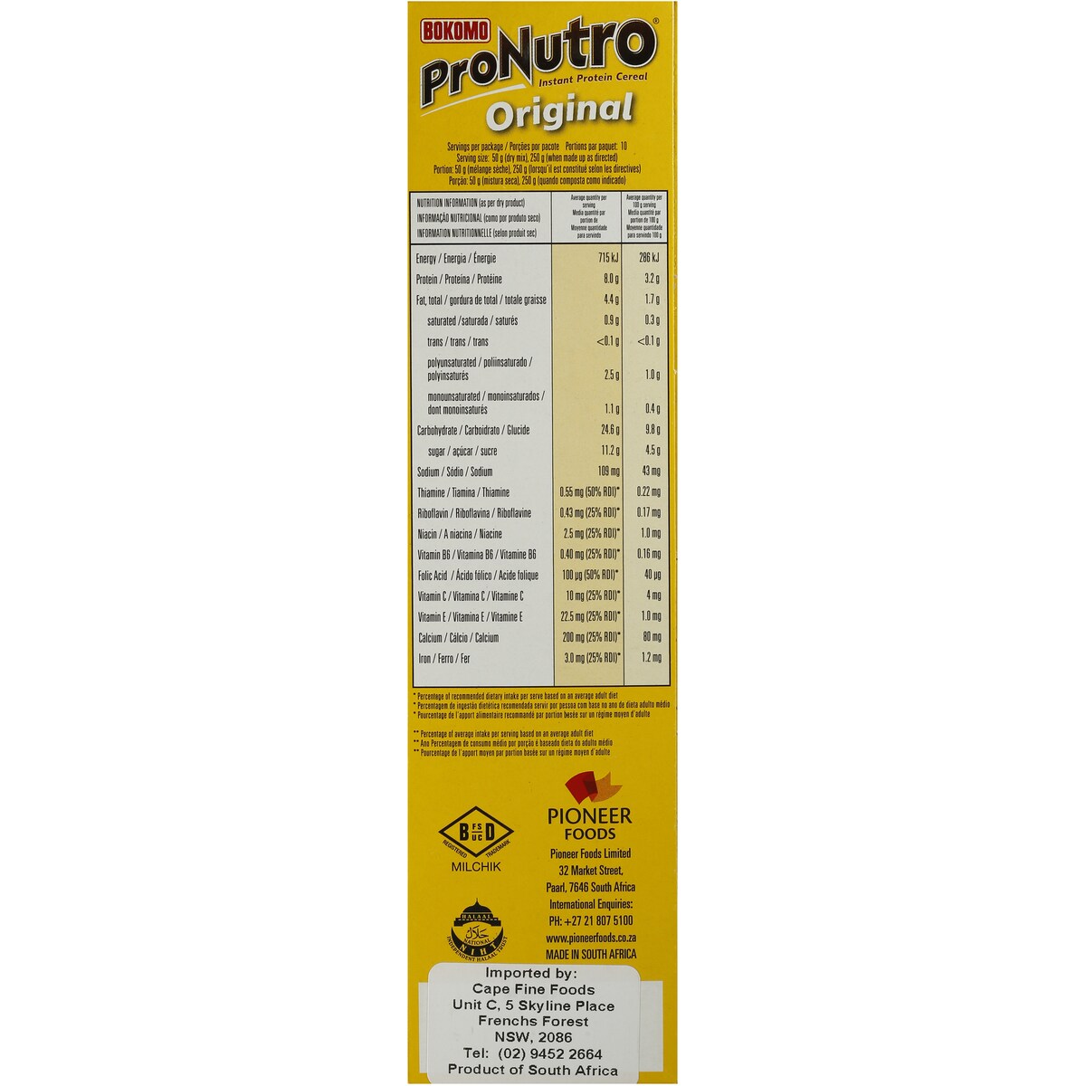 Bokomo Original Instant Protein Cereal Corn & Soy 500g