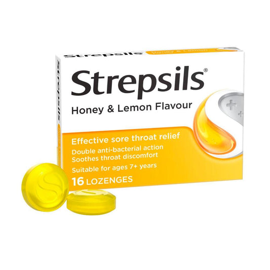 Strepsils Double Antibacterial Soothing Sore Throat Lozenges Honey And Lemon - 16 pack