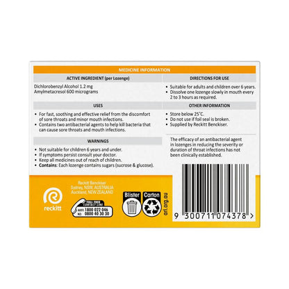 Strepsils Double Antibacterial Soothing Sore Throat Lozenges Honey And Lemon - 16 pack