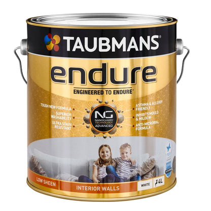Taubmans White Low Sheen Endure Interior Walls Paint - 4L