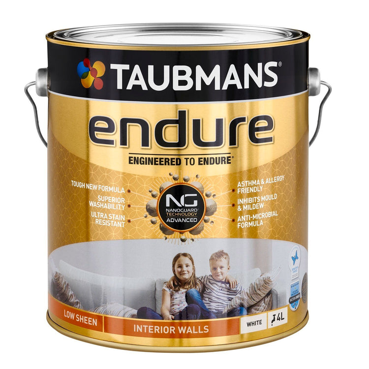 Taubmans Endure 4L White Low Sheen Interior Walls Paint