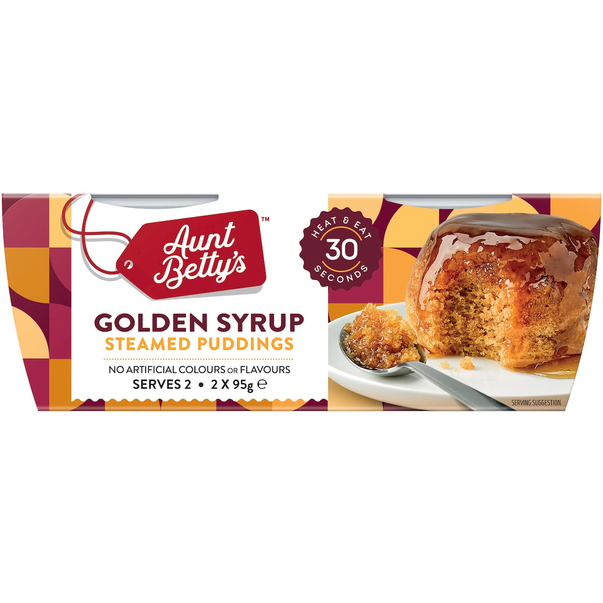 Aunt Bettys Golden Syrup Steamy Puds 95g X 2 Pack