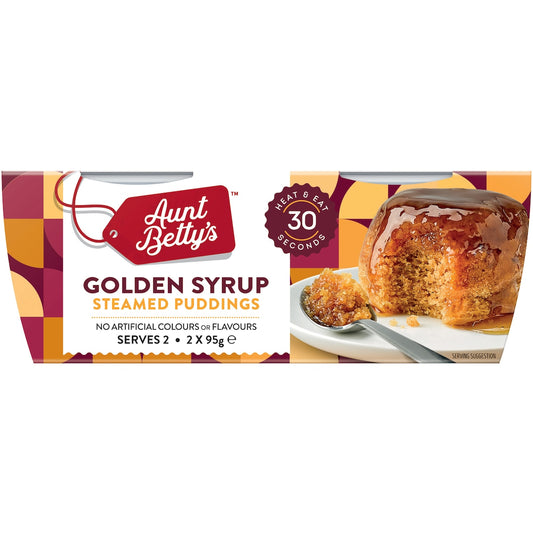 Aunt Bettys Golden Syrup Steamy Puds 95g X 2 Pack