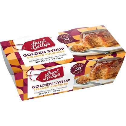 Aunt Bettys Golden Syrup Steamy Puds 95g X 2 Pack