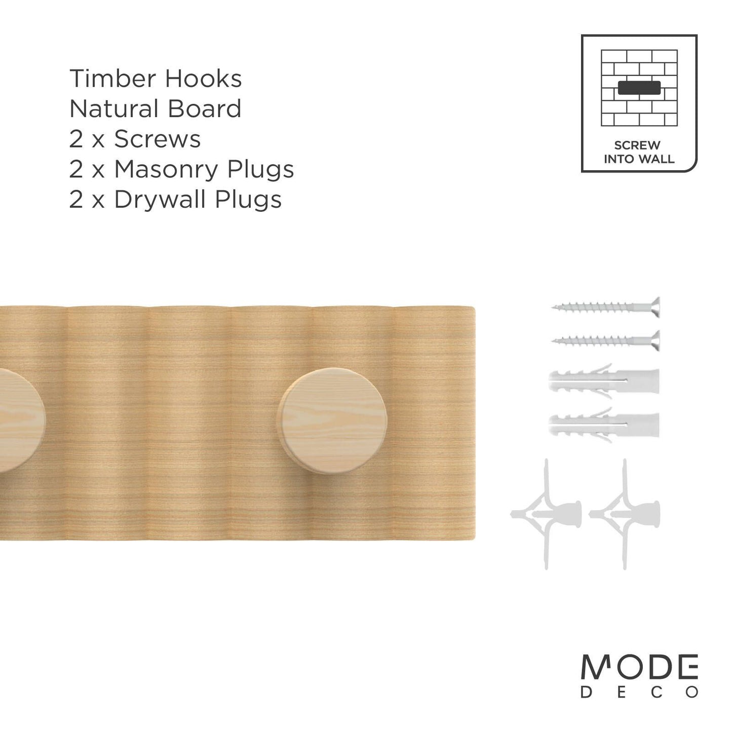 Mode Timber Hook Rack - 4 Hooks - 450 x 77mm