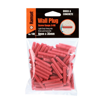 Ramset Red Wall Plugs - 6 x 35mm - 100 Pack