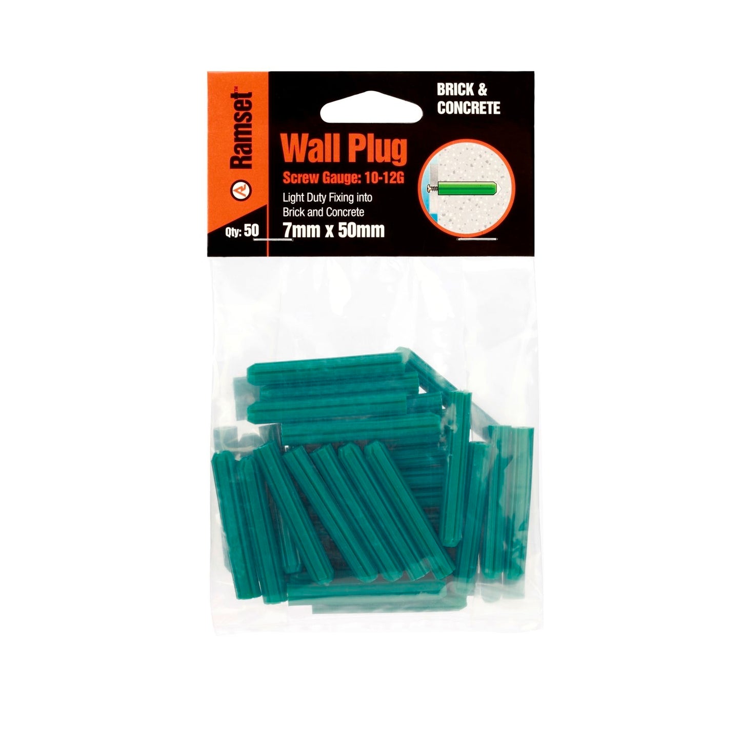 Ramset Green Wall Plugs - 7 x 50mm - 50 Pack