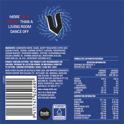 V Energy Blue 250ml X 4 Pack
