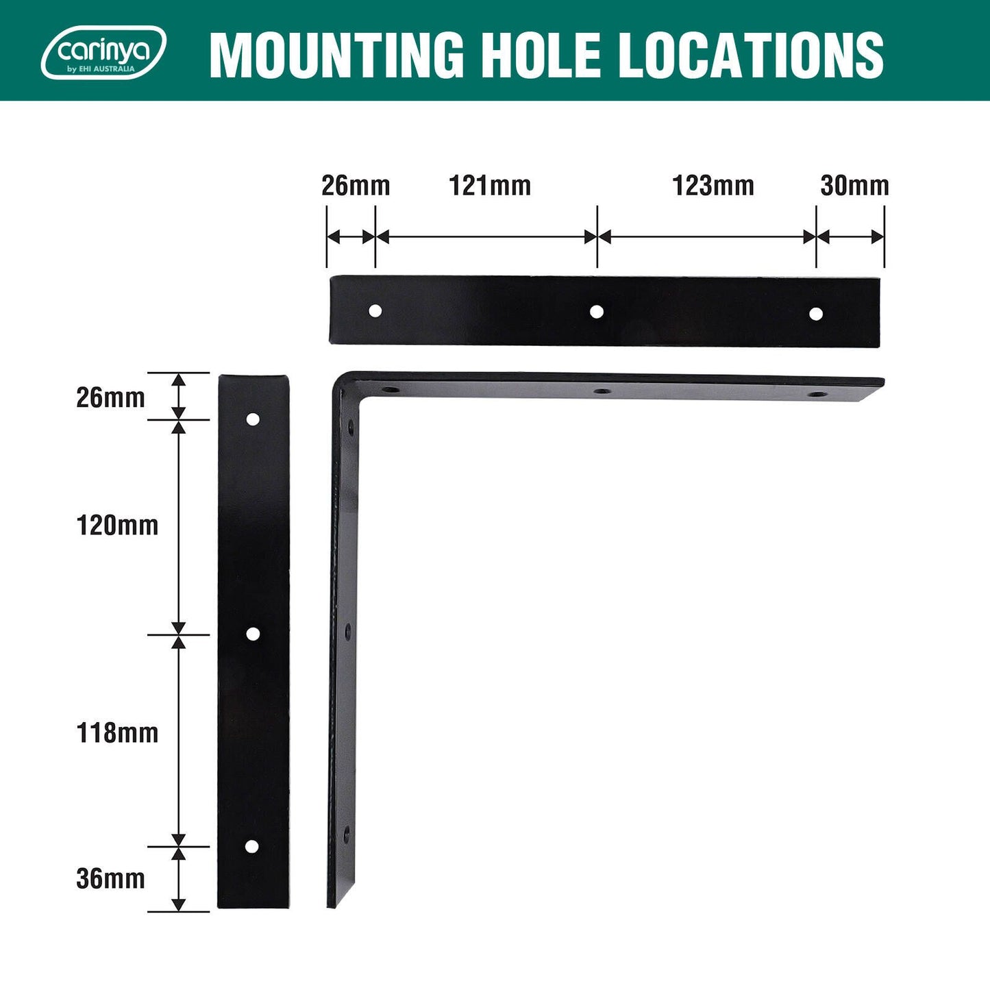 Carinya Black Angle Bracket - 300 x 300mm