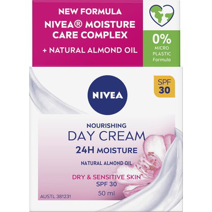 Nivea Nourishing Day Face Cream Moisturiser With Spf30 50ml