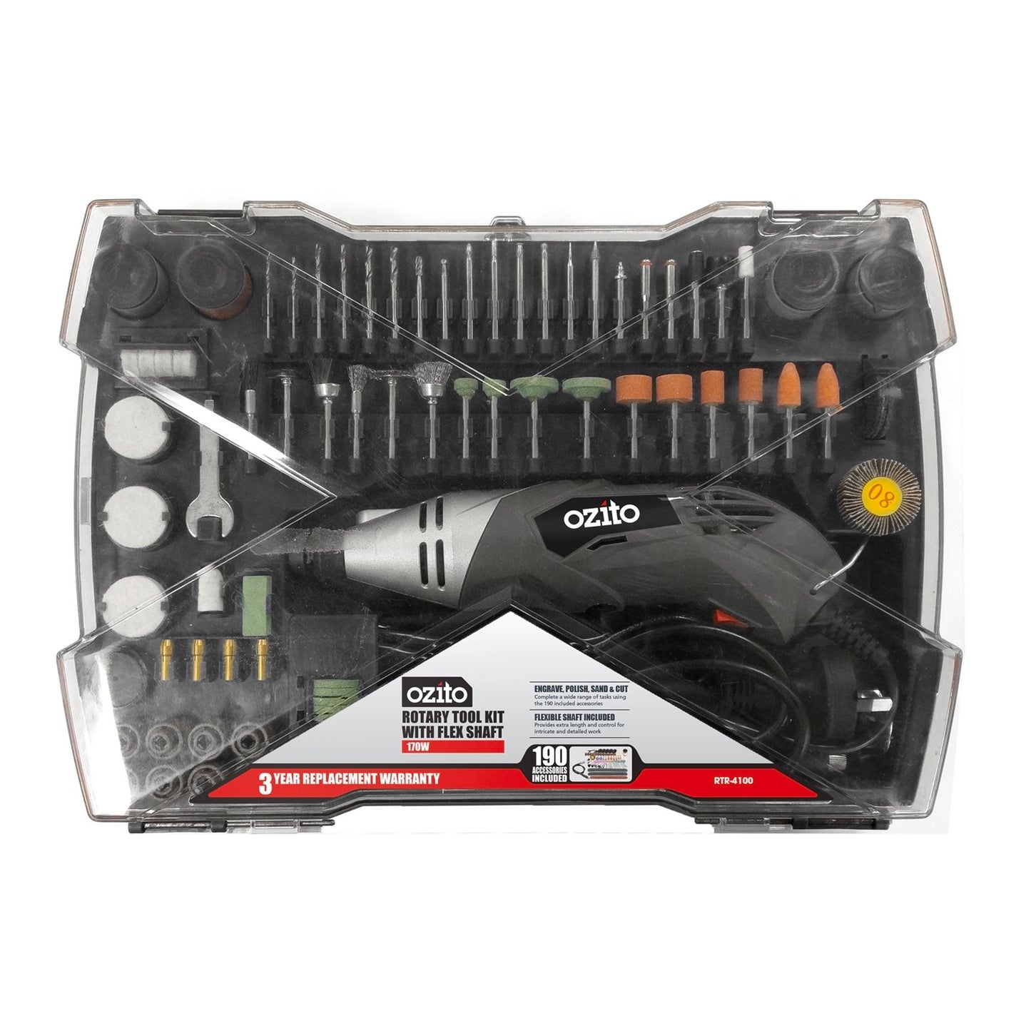 Ozito Rotary Tool Kit - 170W - 190 Accessories