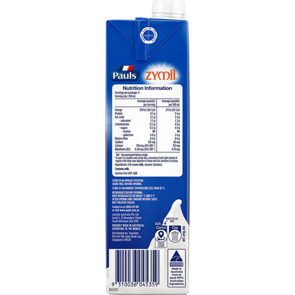 Pauls Zymil Lactose Free Full Cream Long Life Milk 1l
