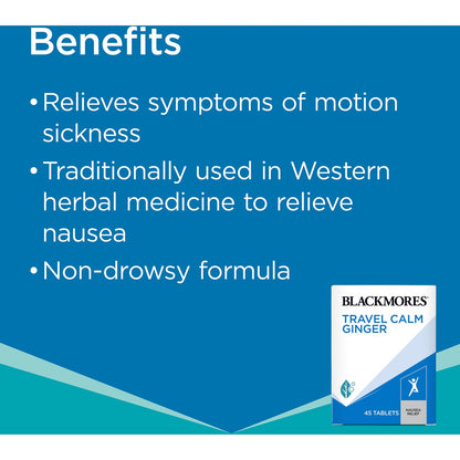 Blackmores Travel Calm Ginger Anti-Nausea Vitamin Tablets 45 pack