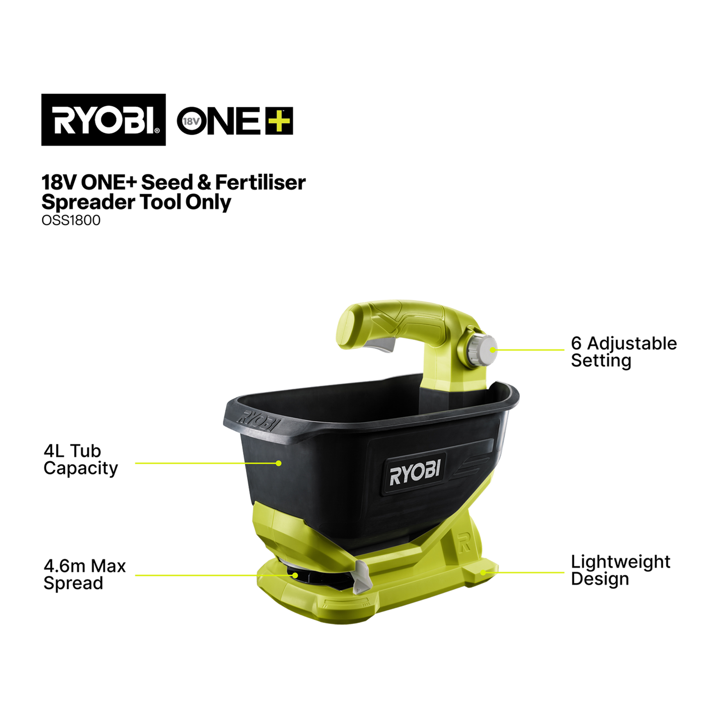 Ryobi One+ Seed and Fertiliser Spreader - 4L