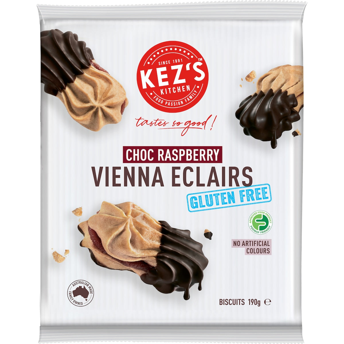 Kez's Kitchen Gluten Free Choc Raspberry Vienna Eclairs 190g Each