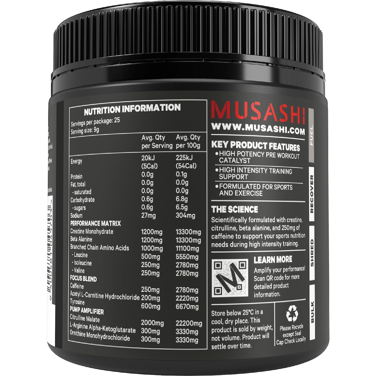 Musashi Pre Workout Powder Purple Grape 225g