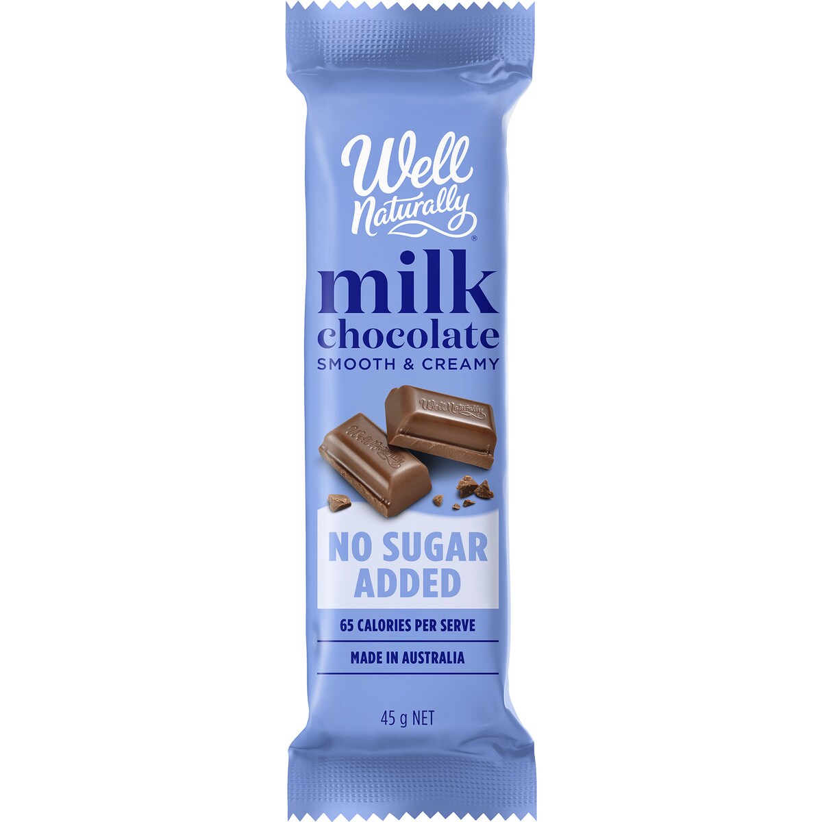 Well Naturally No Sugar Added Milk Choc Bar 45g