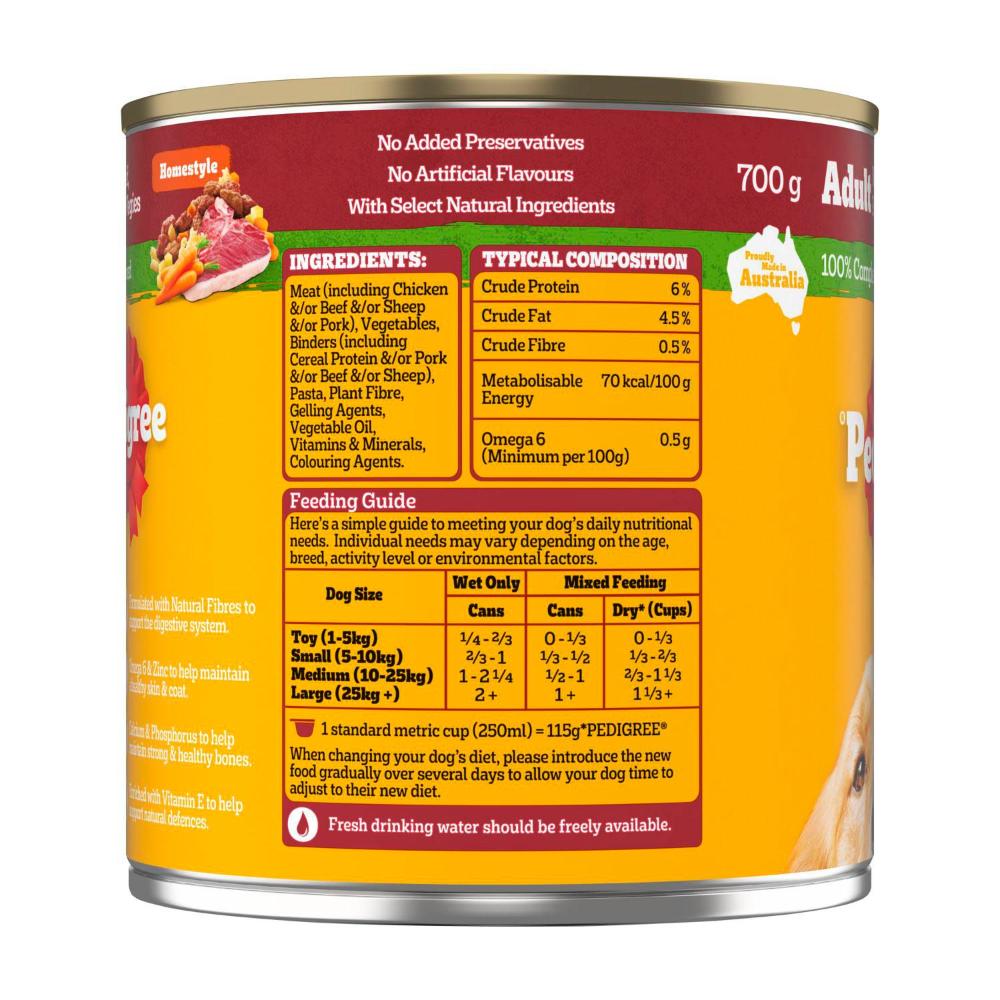 Pedigree Adult Homestyle Wet Dog Food With Beef Pasta & Vegies Can - 700g