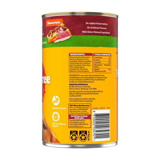 Pedigree Adult Homestyle Wet Dog Food With Beef Pasta & Vegies Can - 1.2kg