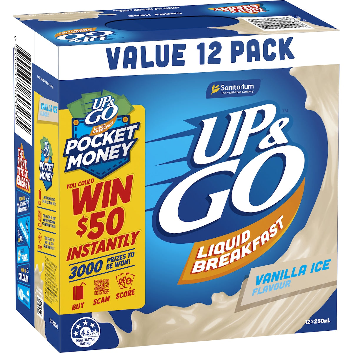 Up&go Liquid Breakfast Vanilla Ice 250ml X 12 Pack