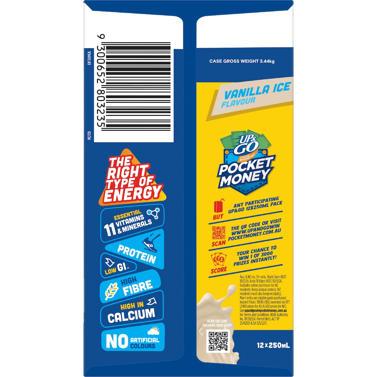 Up&go Liquid Breakfast Vanilla Ice 250ml X 12 Pack