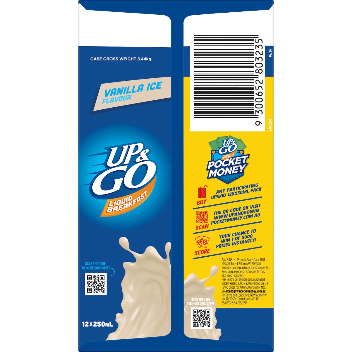 Up&go Liquid Breakfast Vanilla Ice 250ml X 12 Pack