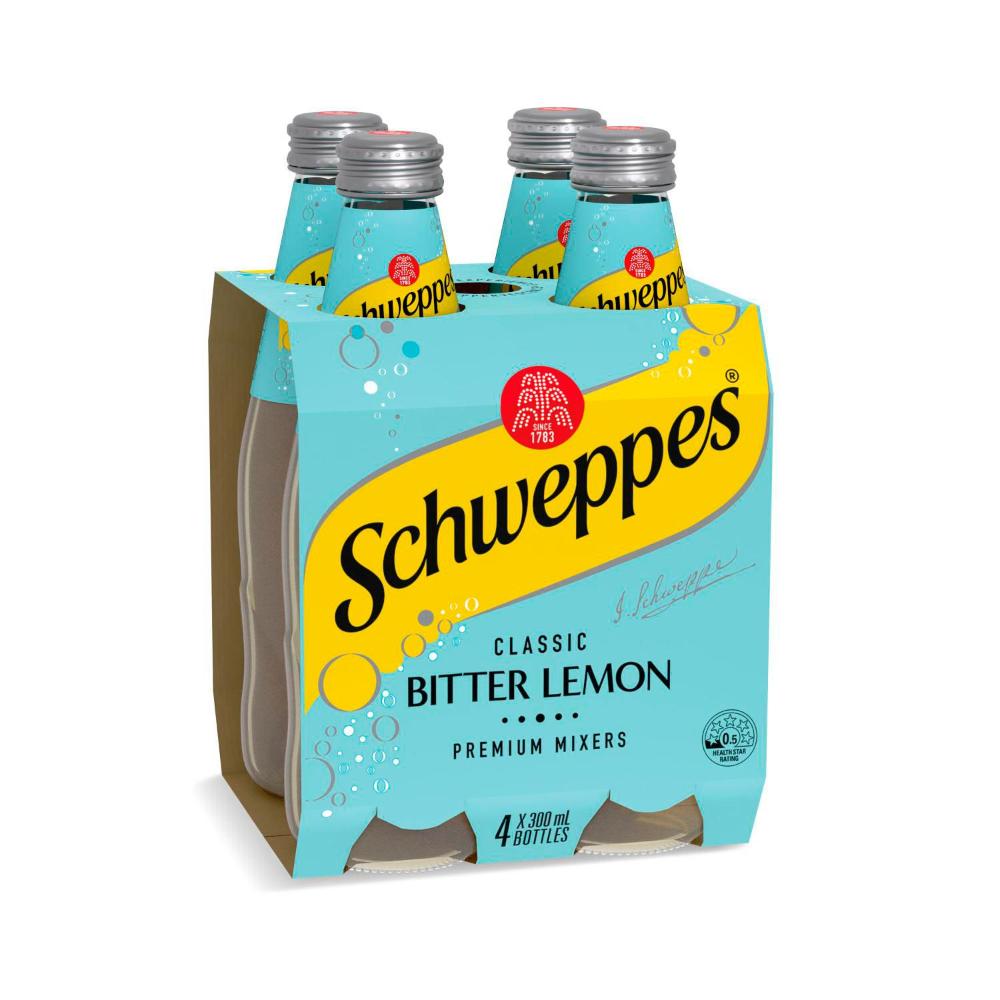 Schweppes Bitter Lemon Soft Drink assic Mixers Multipack 300ml x 4 Pack