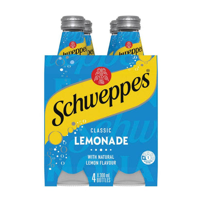 Schweppes Lemonade Soft Drink Bottle Glass Multipack 300ml x 4 Pack