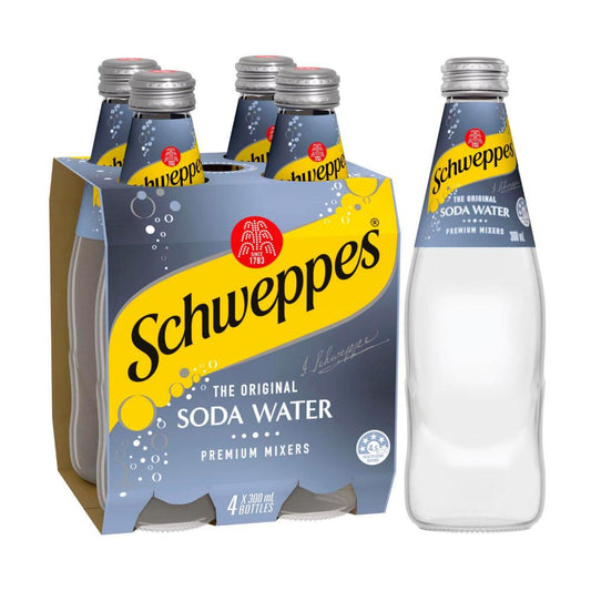 Schweppes Soda Water Bottle Classic Mixers Glass Multipack 300ml x 4 Pack