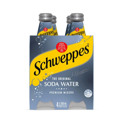 Schweppes Soda Water Bottle assic Mixers Glass Multipack 300ml x 4 Pack