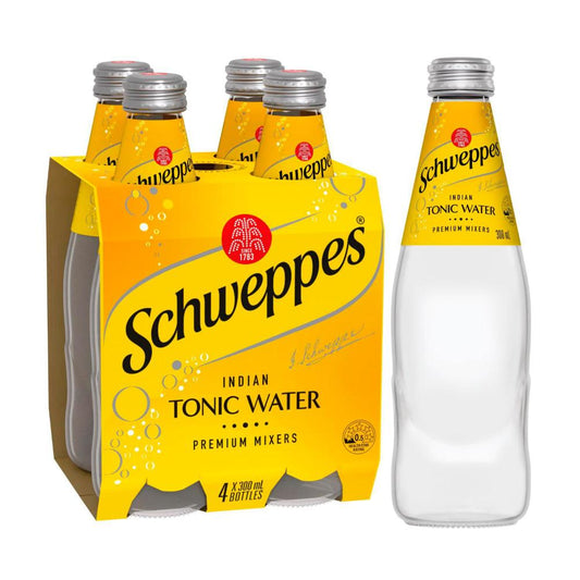 Schweppes Indian Tonic Water Classic Mixers Glass Bottle Multipack 300ml x 4 Pack