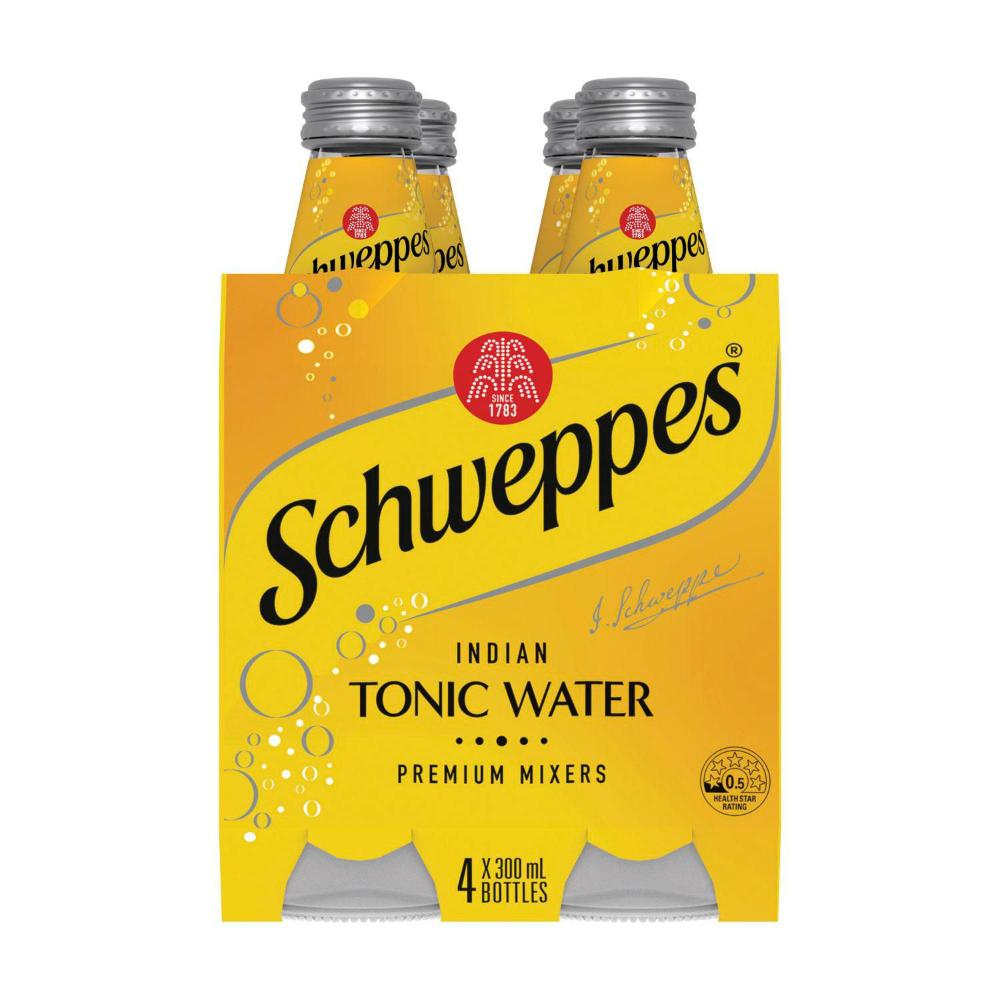 Schweppes Indian Tonic Water assic Mixers Glass Bottle Multipack 300ml x 4 Pack