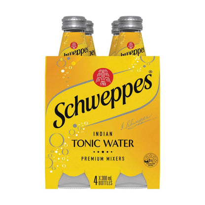 Schweppes Indian Tonic Water assic Mixers Glass Bottle Multipack 300ml x 4 Pack