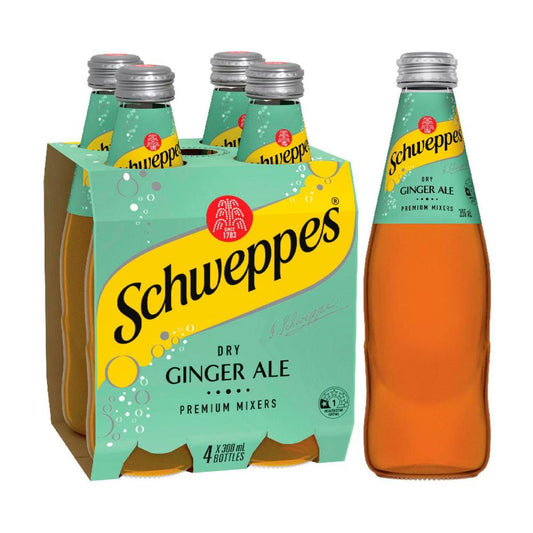 Schweppes Dry Ginger Ale Soft Drink Bottle Mixers Multipack 300ml x 4 Pack