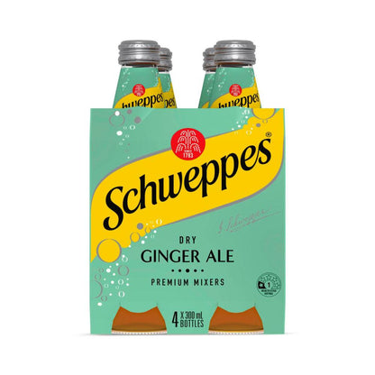 Schweppes Dry Ginger Ale Soft Drink Bottle Mixers Multipack 300ml x 4 Pack