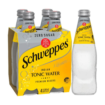 Schweppes Zero Sugar Mixers Indian Tonic Water Bottles Multipack 300ml x 4 Pack