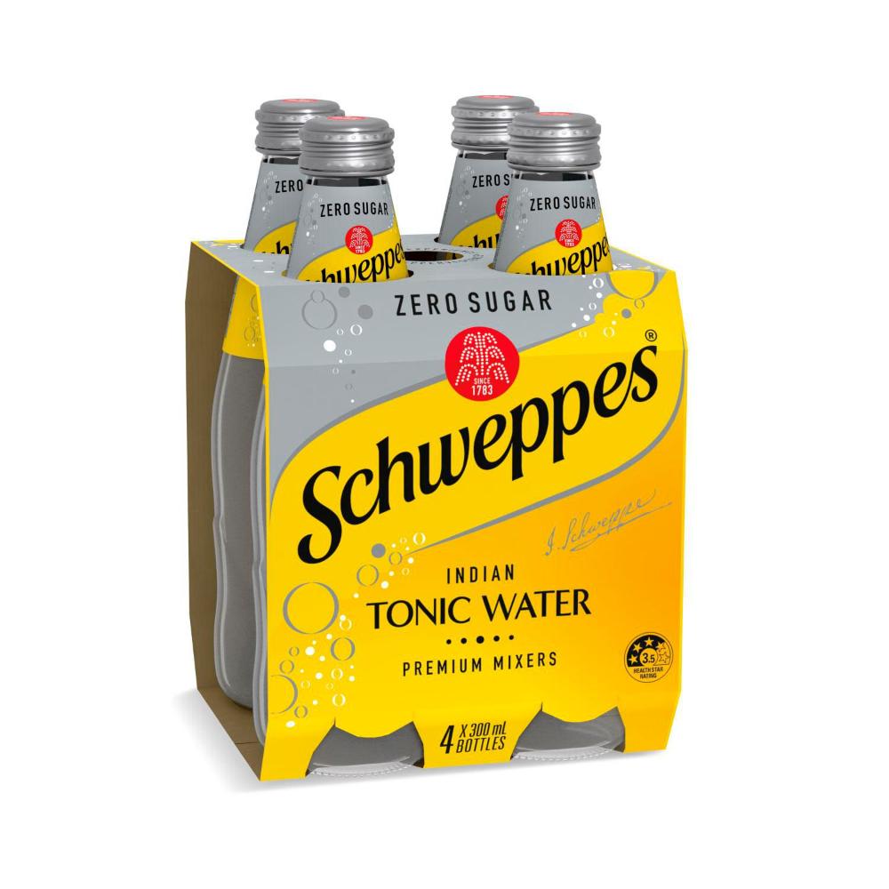 Schweppes Zero Sugar Mixers Indian Tonic Water Bottles Multipack 300ml x 4 Pack