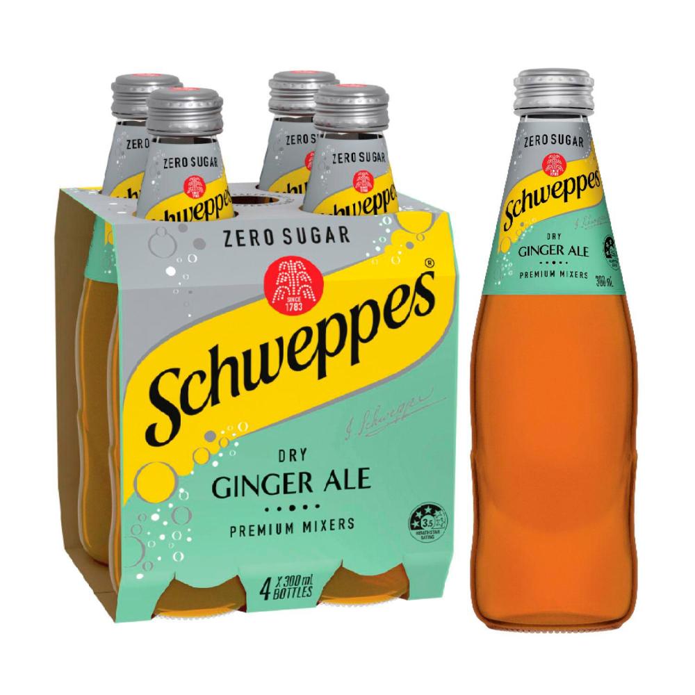 Schweppes Zero Sugar Dry Ginger Ale Soft Drink Mixers Multipack 300ml x 4 Pack