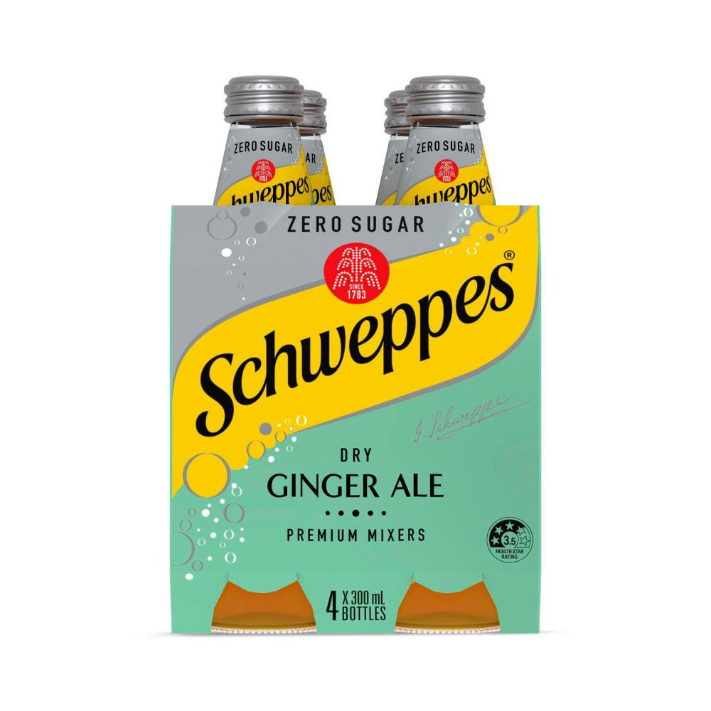 Schweppes Zero Sugar Dry Ginger Ale Soft Drink Mixers Multipack 300ml x 4 Pack