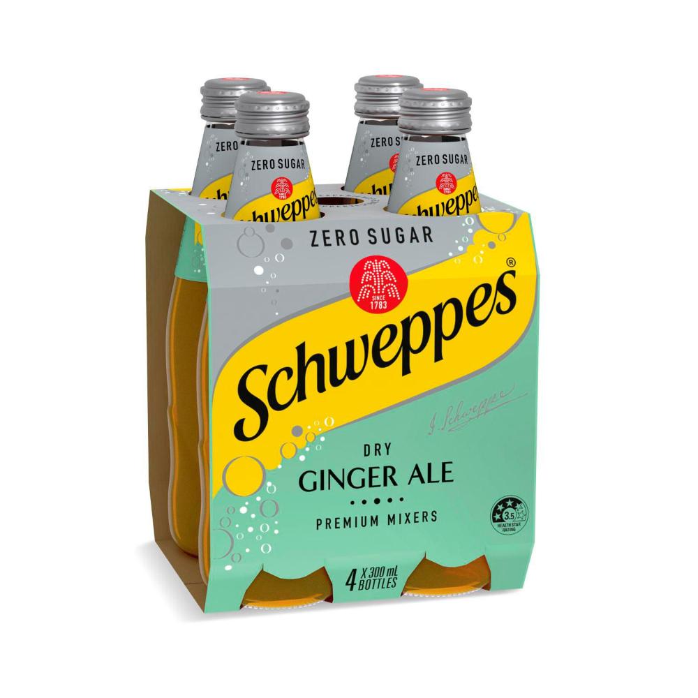 Schweppes Zero Sugar Dry Ginger Ale Soft Drink Mixers Multipack 300ml x 4 Pack