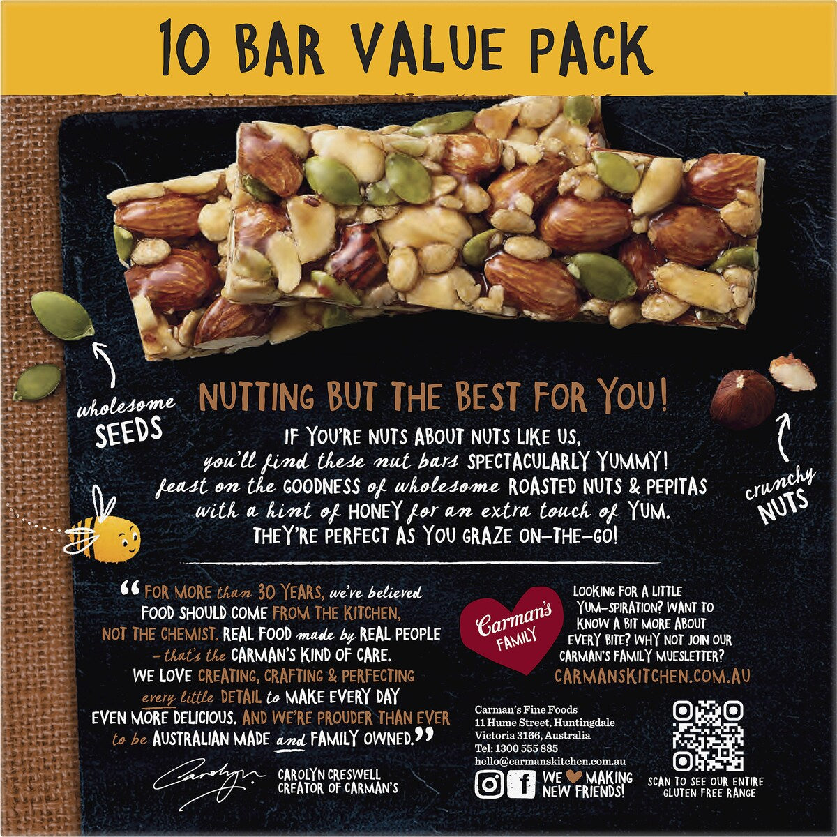 Carmans Nut Bars Almond, Hazelnut & Vanilla 10 pack