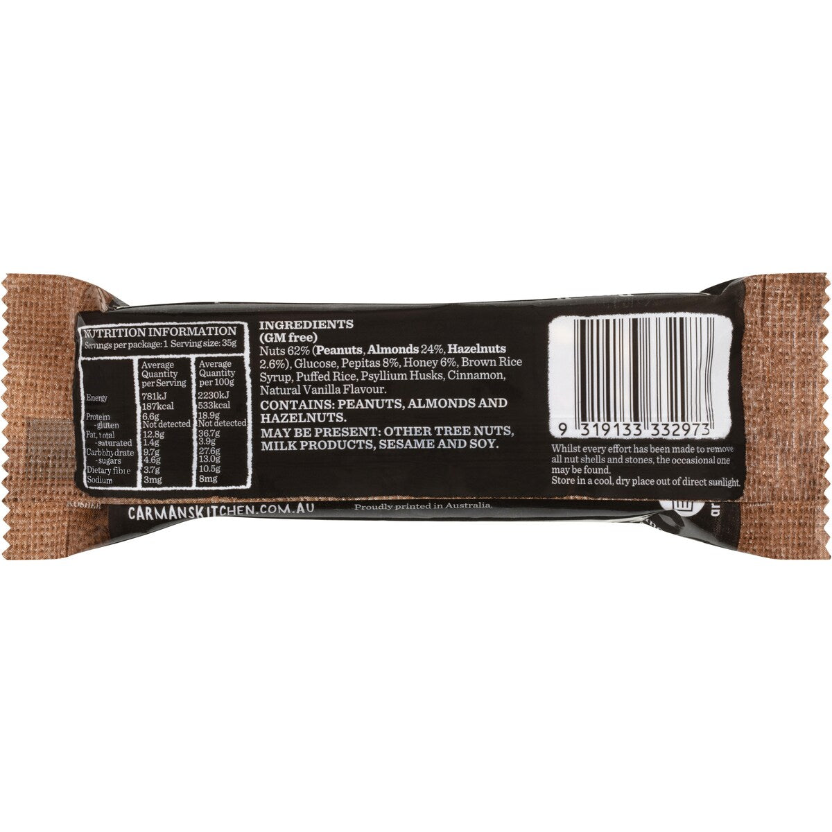 Carmans Nut Bars Almond, Hazelnut & Vanilla 10 pack